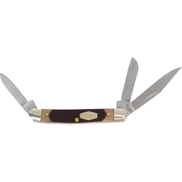 Imperial Old Timer 108OT Junior 4.7in Traditional Folding Pocket Knife with 3 High Carbon Stainless Steel Blades, Ergonomic Sawcut Handle, and Convenient Size for EDC, Hunting, Camping, Whittling, and Outdoors, Brown