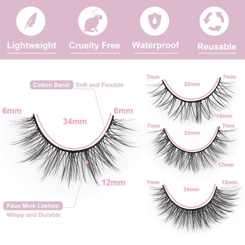False Eyelashes Natural Look Fluffy Mink Lashes 4 Styles Wispy Natural Lashes 3D Strip Eye Lashes Pack by Kiromiro