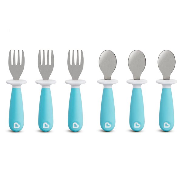 Munchkin® Raise™ Toddler Fork and Spoon Utensil Set, Rest Keeps Tip Off Table, BPA Free, 6 Pack, Blue