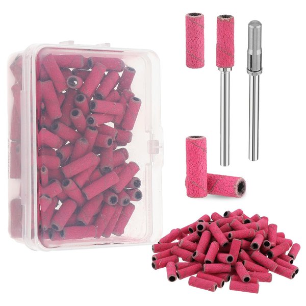 100Pcs Small Sanding Bands for Nail Drill, Mini Sanding Bands with 3.1mm Mandrel Drill Bits, 180# Fine Grit Nail File Sanding Bands for Nails Polish, Manicures and Pedicure