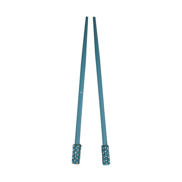 Set of 2 Hair Sticks Chopsticks with Colored Studded Tops - Blue