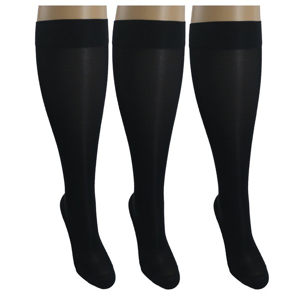3 Pair Sheer Black Small/Medium Ladies Compression Socks, Moderate/Medium Graduated Compression 15-20 mmHg. Therapeutic, Occupational, Travel & Flight Knee-High Hosiery.