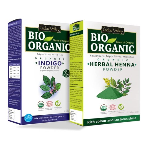 Indus Valley Bio Organic 100% Pure Indigo Powder & Henna Powder Hair Color Combo Kit | Herbal Henna & Indigo Powder Without Preservatives for Natural Hair Dyeing - 100 gm Each