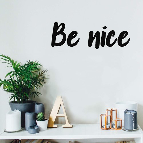 Vinyl Wall Art Decal - Be Nice - 7" x 20" - Trendy Positive Cute Kindness Quote Sticker for Home Bedroom Kids Room Playroom Living Room Office Decor (Black)