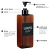 16.9oz Shampoo Bottles, Segbeauty 3pcs 500ml Pump Press Shower Containers with Labels, Empty Refillable Shampoo Body Soap Conditioner Shower Gel Plastic Bathroom Press Lotion Dispenser Amber