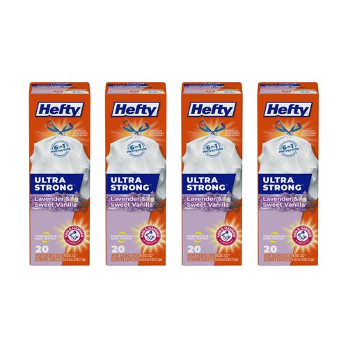 Hefty Ultra Strong Tall Kitchen Trash Bags, Lavender & Sweet Vanilla, 13 Gallon, 20 Count (Pack of 4)