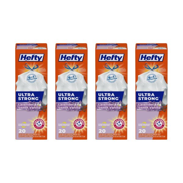 Hefty Ultra Strong Tall Kitchen Trash Bags, Lavender & Sweet Vanilla, 13 Gallon, 20 Count (Pack of 4)