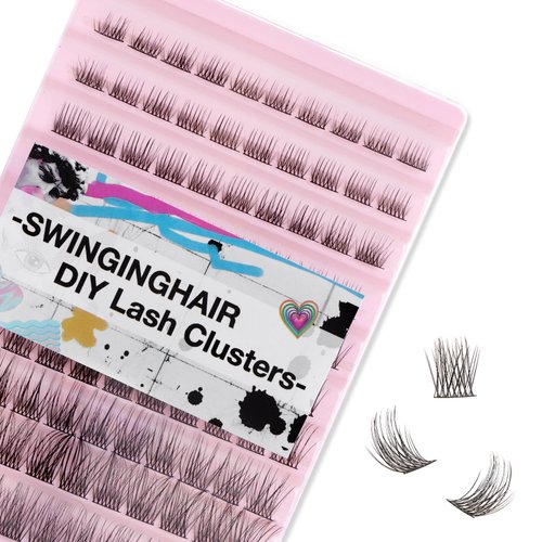 SWINGING Lash Clusters 120 Pcs Lashes Cluster Eyelash Extensions Eyelash Clusters Natural Look Wispy Lashes D Curl 8-16mm Cluster Lashes Individual Lashes Thin Band & Soft (LashClusters-3)