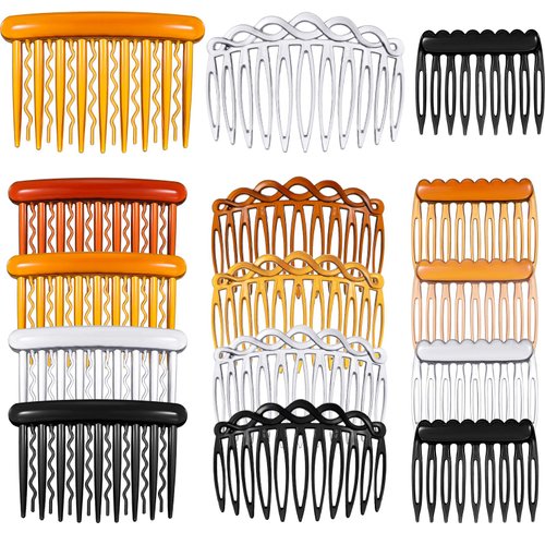 12 Pieces Plastic Side Hair Twist Comb French Twist Comb Hair Clips with Teeth for Fine Hair Accessories Women Girls, 4 Colors (9 Teeth, 11 Teeth, 17 Teeth)