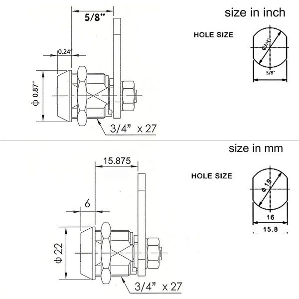 for Homak Toolbox Lock Replacement Lock Tubular Cam Lock 2 Keys Per Lock w/Cover 12-6 Key Pull (5/8")