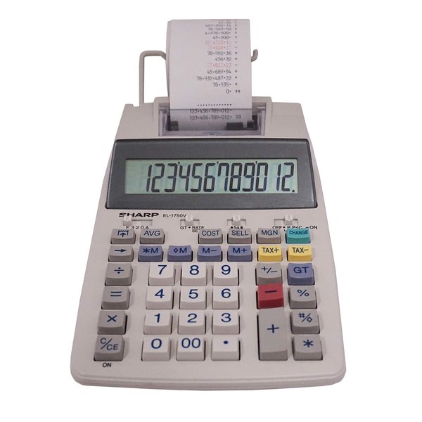 Sharp El-1750V 12-Digit Desktop Printing Calculator, White