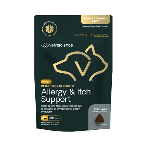 VetriScience Veterinary Strength Allergy & Itch Support Chews - Seasonal Allergy Support Supplement for Pets - Pet Skin Sensitivity Support - Cats & Dogs - Duck Flavor - 60 Chews
