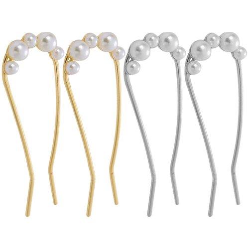 Beaupretty 4pcs French Hair Pin Pearl Hair Forks U Shaped Hair Stick Metal Womens Hair Clips Hair Accessories for Bun