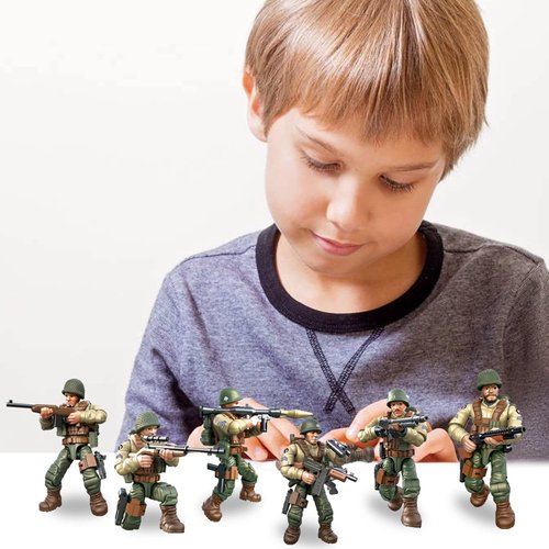 MEIEST 6 PCS Mini WWII Soldier Military Action Figures, Army Model Building Block Toys with Multiple Military Weapons Accessories,Party Favors Set for Kids (US Army)