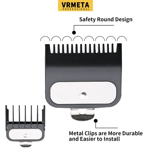 VRMETA Professional Hair Clipper Guards Guide Combs with Metal Clip Hair Clipper From 2 Cutting Lengths is 1 1/2” and 1/2” (1.5 and 4.5 mm), Fits Most Wahl Clippers Guide Combs (2 PCS （BLACK）)