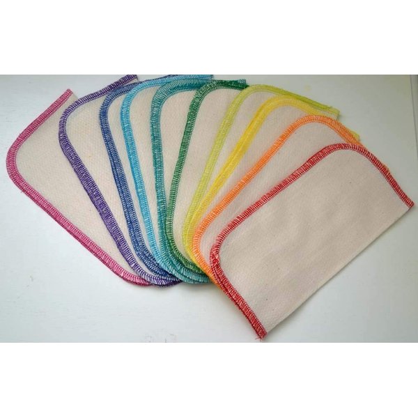 Gina's Soft Cloth Shop 1 Ply Organic Birdseye Washable Baby Wipes 8x8 Inches Set of 10 Your Choice of Color Edges