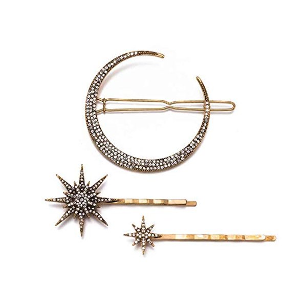 DNHCLL Moon Star Hexagram Crystal Hair Clips Set Women Lady Alloy Barrettes Hairpin Side Clip Hair Accessories Decorative Hair Accessoeies Headpieces for Women