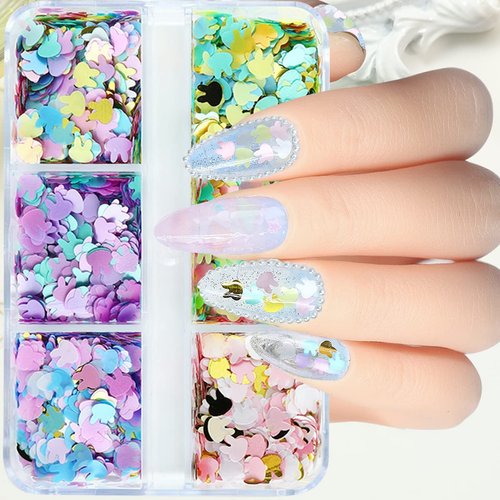 Bunny Nail Art Glitter Sequin Nail Art Supplies Easter Nail 3D Holographic Rabbit Flake Sparky Metallic Bunny Shaped Design Easter Day Decoration DIY Accessories for Women Girl