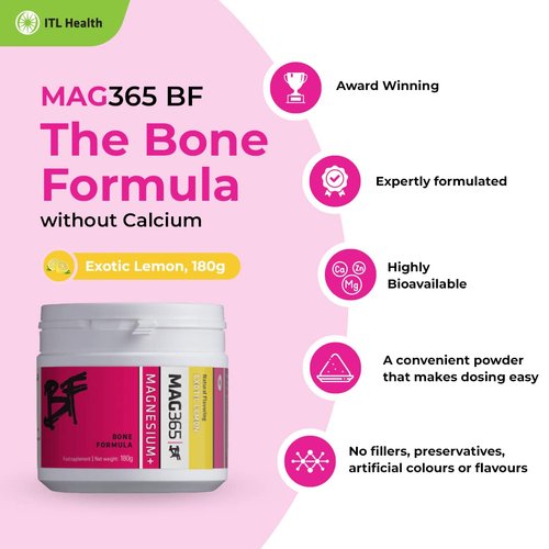 MAG365 Magnesium | ITL Health | Bone Support Formula | Ionic Magnesium Citrate | Zinc | Vitamin C, B6, D3, K2 | Boron | Potassium | Exotic Lemon | 180g Powder for Optimal Health