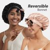 Hat Hut Satin Bonnet Silk Bonnet for Sleeping Cap for Curly Hair Bonnet for Women Double Layer Reversible Satin Bonnet with Tie Band (Pink/Black)