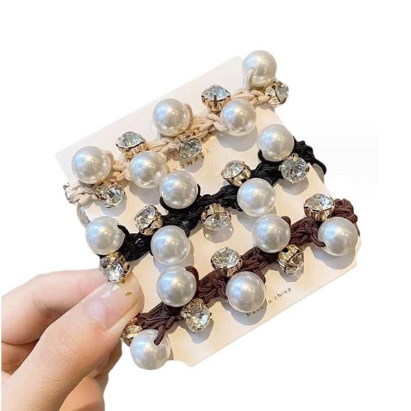 TUPSYBL 3Pcs Pearl Hair Ties Crystal Hair Ties Elastic Hair Scrunchies Fancy Ponytail Holder Hair Ring Ropes Hair Bands Hair Accessories for Women and Girls