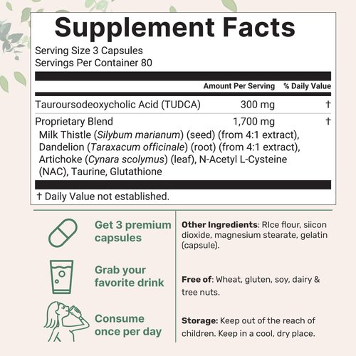 TUDCA 2,000mg Bile Salts Liver Support Supplement, 240 Capsules | Powerful 7-in-1 Formula with NAC, Milk Thistle, Glutathione & More for Liver Cleanse & Detox, Bile Flow & Gallbladder Support