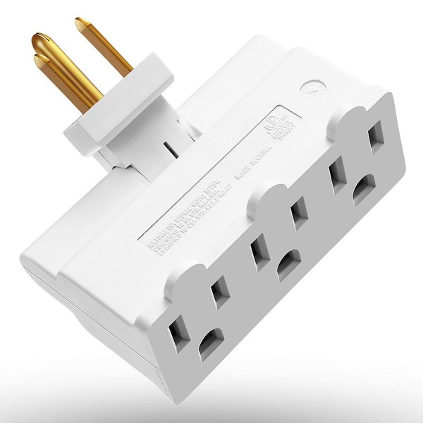 Fosmon 3 Outlet Wall Adapter, ETL Listed 3-Prong Swivel Grounded Indoor AC Mini Plug Wall Outlet Extender Tap (White)