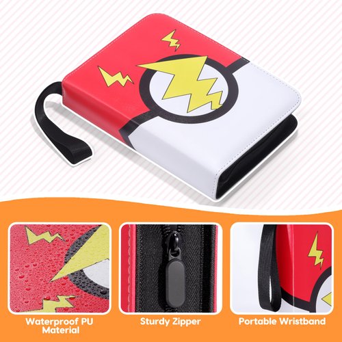 FAMOMI Card Binder 4-Pocket, Trading Card Collector with 50 Removable Sleeves, 400 Cards Pocket Portable Album Holder Book(Red)