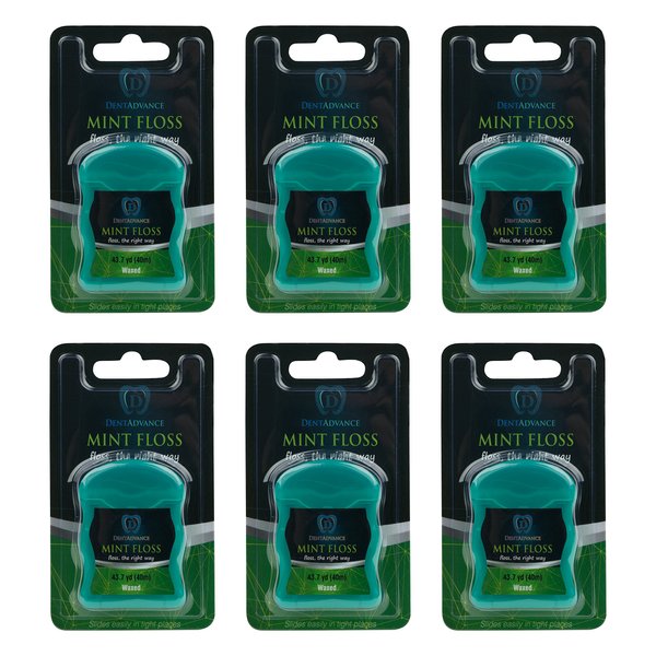 DentAdvance Premium Mint Dental Floss - Easy Reach Back Teeth | Tooth Floss | Mint Flavored, Waxed, 40 Meter, Pack of 6