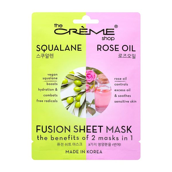 The Crème Shop Rose & Squalane Fusion Sheet Mask, Korean Sheet Mask, Rose Face Mask with Vegan Squalane and Hyaluronic Acid, Face Mask Sheet for Sensitive Skin (5 Pack)