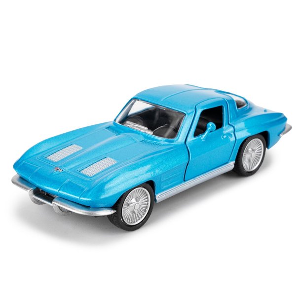 RMZ City Diecast Alloy Toy Car, 1/36 Scale 1963 Chevrolet Corvette Model Car, Toy Car with Pullback Function, Decorative Model Toys for Collection, Car Gifts for Boys and Girls (Blue)