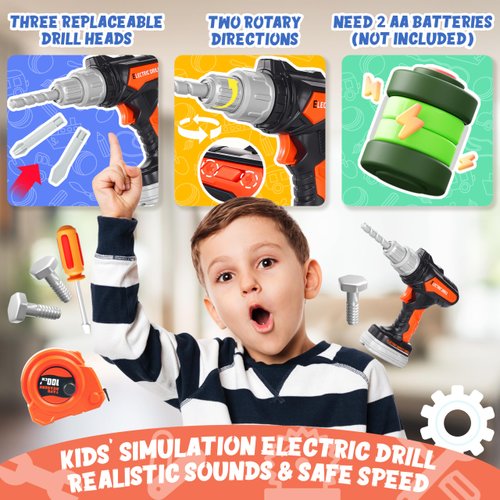 SMILESSKIDDO Kids Tool Sets for Boys Ages 4-6, 48pcs Toddler Tool Set with Electronic Toy Drill, Kid Tool Belt, Tape Measure. Pretend Play Construction Tools Toy Gifts for Boys Girls Ages 3+