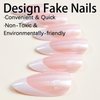 Pink French Tip Press on Nails Medium Almond Fake Nails Press ons with Chrome Designs Glossy Full Cover False Nails Mirror Cute Nail Tips Glue on Acrylic Nails for Women Manicure 24Pcs
