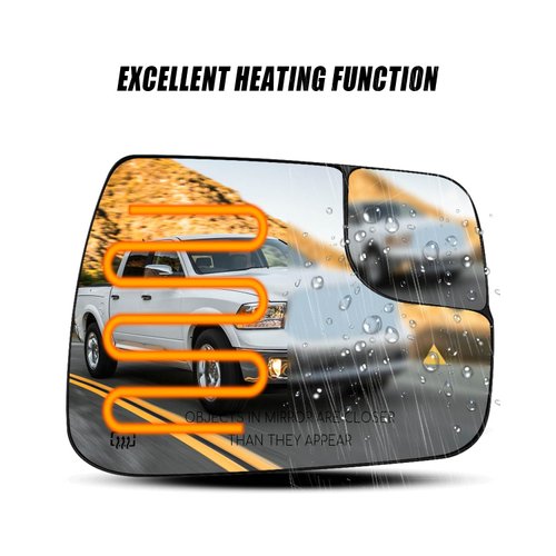 Right Passenger Side Heated Mirror Glass Fit for Dodge Ram 1500 2019 2020 2021, Blind Spot Convex Rear View Mirror Glass with Rear Holder, Replace 68402036AA