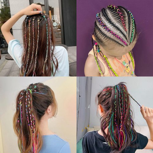 Generic 52Pcs Colorful Hair Wrap String For Braids Assorted Rainbow Fashionable Gradient Color Women Girls DIY Ponytail Braids Styling Accessories