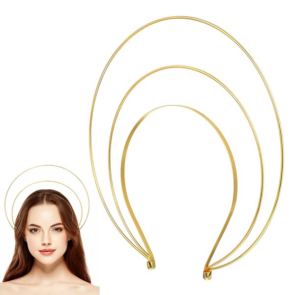 Lurrose Baroque Queen Crown Gothic Halo Crown Headband Statement Wedding Bridal Headdress for Wmen Girls Christmas Halloween Cosplay Headwear Golden