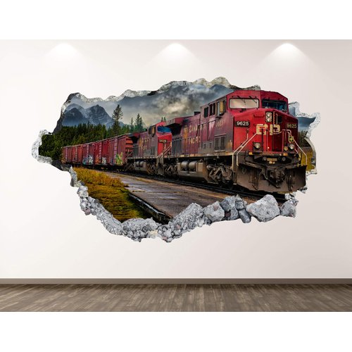 Old Train Wall Decal Art Decor 3D Locomotive Sticker Mural Kids Room Vinyl Custom Gift BL42 (50"W x 30"H)