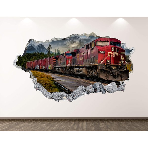 Old Train Wall Decal Art Decor 3D Locomotive Sticker Mural Kids Room Vinyl Custom Gift BL42 (50"W x 30"H)