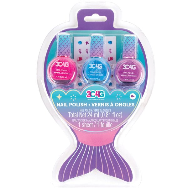 3C4G Mermaid Shimmer Nail Polish Trio, Mermaid Hologram Nail Polish Set includes Pink, Blue & Purple Polish, for Ages 8 and up by Make It Real