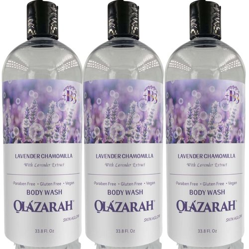 OLAZARAH Lavender Chamomilla Body Wash for Women and Men - Nourishing & Moisturizing - All Skin Types - Paraben-Free – Vegan, (Lot of 3)
