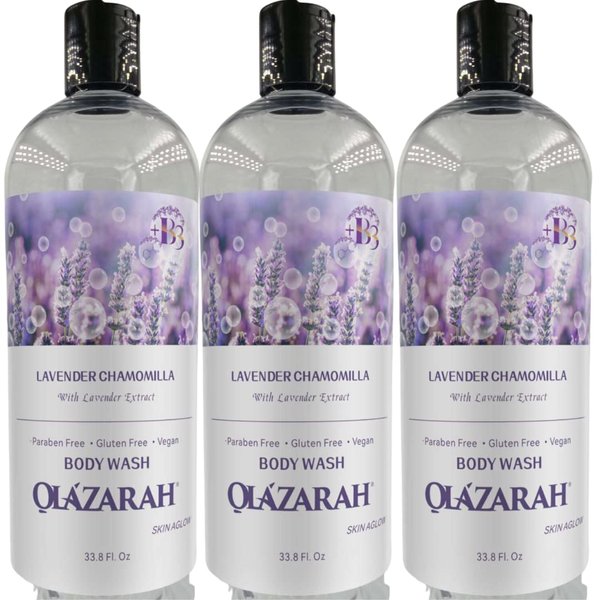 OLAZARAH Lavender Chamomilla Body Wash for Women and Men - Nourishing & Moisturizing - All Skin Types - Paraben-Free – Vegan, (Lot of 3)