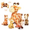 OUOZZZ Giraffes Stuffed Animals with Babies Inside Plush Toys Set Mommy and 4 Little Giraffes Babies - Gift Present Toys for Girls Boys Kids Toddler Infant