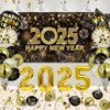New Years Eve Party Supplies 2025 New Years Decorations Happy New Year 2025 Banner with New Years Backdrop, Balloons, Paper Flowers, Hanging Decorations for New Years Eve Decorations