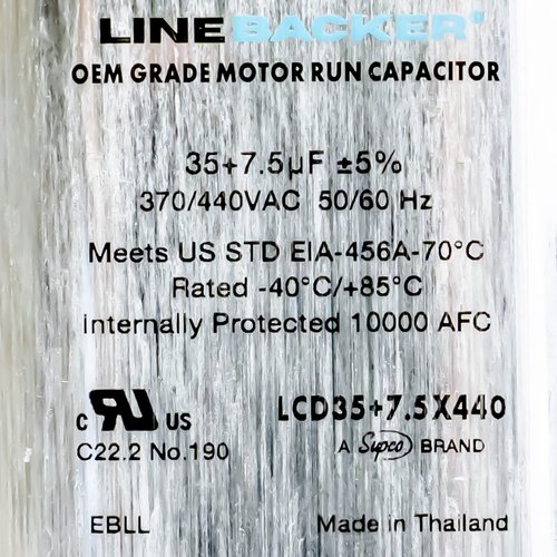 Supco Capacitor Oval Dual Run 35 + 7.5 uf 370/440 Volts for HVAC Motors Compressors LCD35+7.5X440 Linebacker