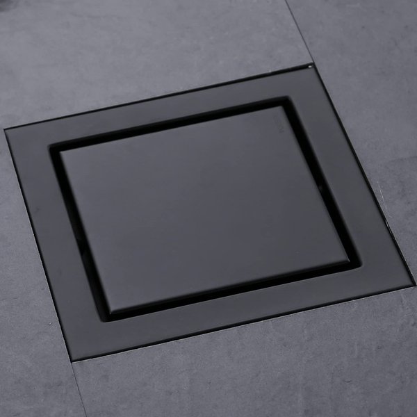 RANDOM Matte Black Square Shower Drain with Removable Tile Insert 6 Inch Drain Cover and Hair Strainer,SUS 304 Stainless Steel Black Shower Drain
