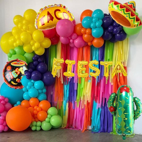Mexican Fiesta Balloon Party Decorations 132pcs Fiesta Balloon Arch Garland Kit Llama Cactus Sombrero Balloons for Cinco De Mayo Loteria Taco Twosday Mexican Fiesta Decorations Party Supplies