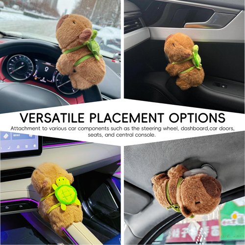 TECHPLUS Car Interior Decoration Capybara Plush Doll with Turtle - Car Charm Ornament for Dashboard, Steering Wheel, Doors and More