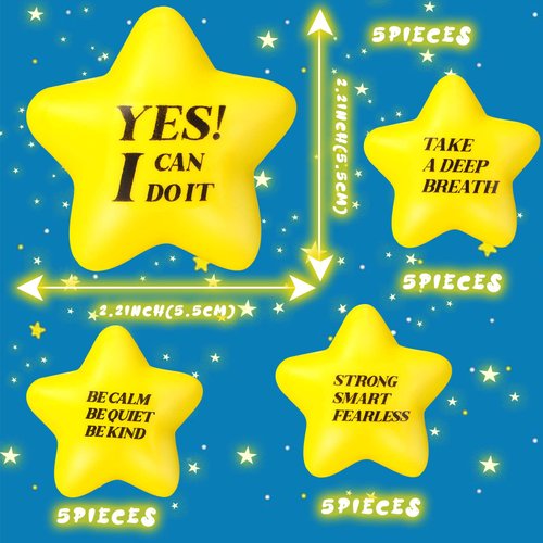20 Pcs Star Shape Stress Balls Dodge Balls for Kids Motivational Stress Balls Stress Reliever Ball Tough Stress Ball Exercise Ball Sports Balls for Anxiety Party (Yellow)