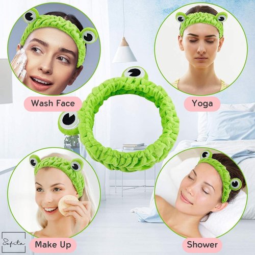 Sofita Funny Frog Headband Cute Frog Eye Elastic Headband for Face Washing Skincare Makeup Spa Headband Frog Head Wrap Green Frog Hair Band Funny Gifts for Women Teen Girls