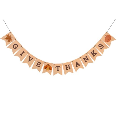 Konsait Give Thanks Hanging Banner Thanksgiving Party Pennant Bunting Garland Give Thanks Bunting Maple Leaf Banner Paper for Happy Thanksgiving Day Celebration Home Decoration Party Favors